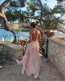 Sexy High Low Sweetheart Pink Chiffon Long Prom Dress Birthday Outfits With Ruffles HZ1022