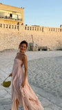 Sexy High Low Sweetheart Pink Chiffon Long Prom Dress Birthday Outfits With Ruffles HZ1022