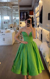 Simple Ball Gown Sweetheart Green Satin Prom Dresses Birthday Outfits HZ1022