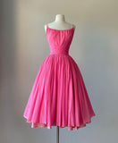 Simple Ball Gown Spaghetti Straps Pink Chiffon Prom Dresses Birthday Outfits HZ1022