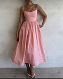 Simple A line Spaghetti Straps Pink Satin Prom Dresses Birthday Outfits HZ1022