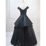 Pretty Ball Gown Off The Shoulder Black Satin Prom Dresses Evening Dress HZ1022