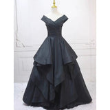 Pretty Ball Gown Off The Shoulder Black Satin Prom Dresses Evening Dress HZ1022