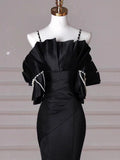 Sexy Mermaid Spaghetti Straps Black Long Formal Dress Satin Prom Dress HZ1022