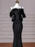 Sexy Mermaid Spaghetti Straps Black Long Formal Dress Satin Prom Dress HZ1022
