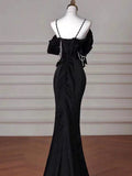 Sexy Mermaid Spaghetti Straps Black Long Formal Dress Satin Prom Dress HZ1022