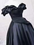 Pretty Ball Gown Off The Shoulder Black Satin Prom Dresses Evening Dress With Pleated HZ1022