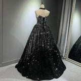 Pretty Ball Gown Strapless Black Sequin Prom Dresses Evening Dress HZ1022