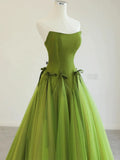 Pretty Ball Gown Strapless Bud Green Tulle Prom Dresses Evening Dress HZ1022