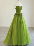 Pretty Ball Gown Strapless Bud Green Tulle Prom Dresses Evening Dress HZ1022