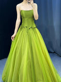 Pretty Ball Gown Strapless Bud Green Tulle Prom Dresses Evening Dress HZ1022