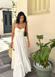 Vintage A Line Spaghetti Straps White Ruffles Long Prom Dress Formal Dresses HZ1022