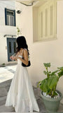 Vintage A Line Spaghetti Straps White Ruffles Long Prom Dress Formal Dresses HZ1022
