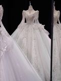 White long-sleeved elegant heavy luxury high-end texture and ground palace style wedding dress HZ1022