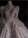 White long-sleeved elegant heavy luxury high-end texture and ground palace style wedding dress HZ1022