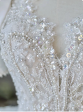 White French V-neck short-sleeved bow pearl luxury heavy-work floor-length wedding dress HZ1022