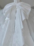 White French V-neck short-sleeved bow pearl luxury heavy-work floor-length wedding dress HZ1022