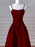 A-line Navy Blue Satin Straps Long Formal Dress Navy Blue Prom Dress HZ1022