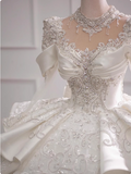 Long Sleeve French Style Sparkling Rhinestone Floor-Length Princess Wedding Dress HZ1022