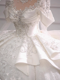 Long Sleeve French Style Sparkling Rhinestone Floor-Length Princess Wedding Dress HZ1022
