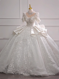 Long Sleeve French Style Sparkling Rhinestone Floor-Length Princess Wedding Dress HZ1022