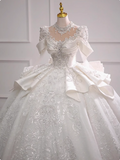 Long Sleeve French Style Sparkling Rhinestone Floor-Length Princess Wedding Dress HZ1022