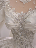Long Sleeve French Style Sparkling Rhinestone Floor-Length Princess Wedding Dress HZ1022