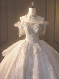 White one-shoulder French beaded light luxury floor-length wedding dress HZ1022