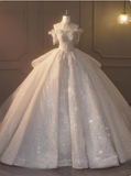 White one-shoulder French beaded light luxury floor-length wedding dress HZ1022