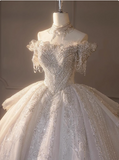 White one-shoulder French beaded light luxury floor-length wedding dress HZ1022