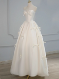 White Strapless Satin A-Line Bow Simple Light Wedding Dress HZ1022