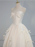 White Strapless Satin A-Line Bow Simple Light Wedding Dress HZ1022