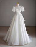 White short-sleeved A-line tulle tie French simple light wedding dress HZ1022