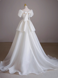 White short-sleeved A-line tulle tie French simple light wedding dress HZ1022