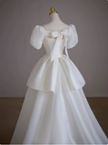 White short-sleeved A-line tulle tie French simple light wedding dress HZ1022