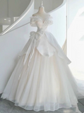 White French one-shoulder A-line satin off-shoulder elegant wedding dress HZ1022