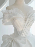 White French one-shoulder A-line satin off-shoulder elegant wedding dress HZ1022
