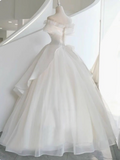 White French one-shoulder A-line satin off-shoulder elegant wedding dress HZ1022