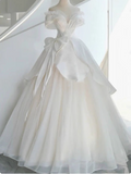 White French one-shoulder A-line satin off-shoulder elegant wedding dress HZ1022