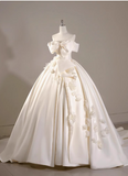 White satin A-line off-shoulder bow simple wedding dress HZ1022
