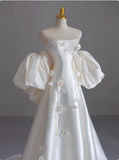 White sleeveless satin tube top elegant light wedding dress HZ1022