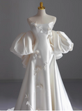 White sleeveless satin tube top elegant light wedding dress HZ1022