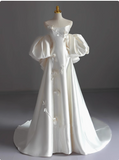 White sleeveless satin tube top elegant light wedding dress HZ1022