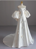 White sleeveless satin tube top elegant light wedding dress HZ1022