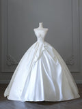 Simple and elegant strapless satin floor-length wedding dress HZ1022