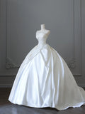 Simple and elegant strapless satin floor-length wedding dress HZ1022