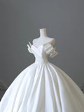 Classic V-neck bow elegant satin white light wedding dress HZ1022