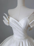 Classic V-neck bow elegant satin white light wedding dress HZ1022