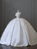 Clean white flowing V-neck satin lace wedding dress HZ1022