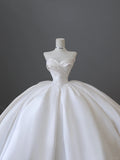 Clean white flowing V-neck satin lace wedding dress HZ1022